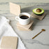 Set 6 3.9" inches Koville of Natural Marble Coasters for Coffee Table with Holder, Beige Yellow Marble Coaster Square