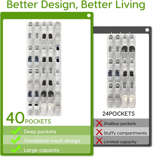 40 Closet 40 Unjumbly Over the Door Shoe Organizer with Large Breathable Mesh Pockets, Space Saving Shoe Holder