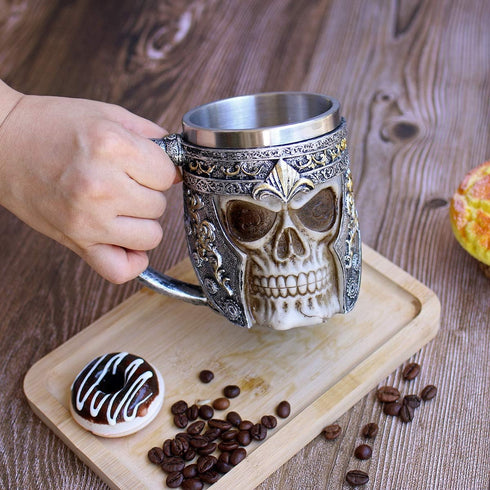 13oz Skull Coffee Mug, Viking Skull Beer Mugs with Stainless Steel Liner, Gift for Men, Father's Day Gifts