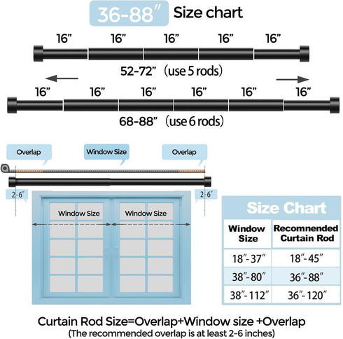 Black 1'' Diameter Curtain Rods for Windows 48 to 84 Inch, Modern Adjustable Heavy Duty Drapery Rod