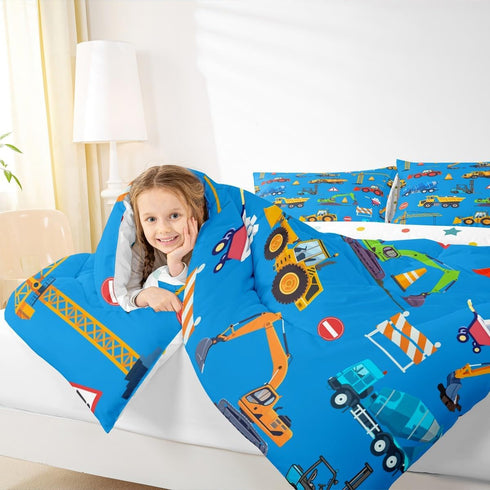 Set Set 1 Feelyou Construction Comforter Boys Twin Size Blue Excavator Bedding with Pillow Cases Kids Trucks Comforter