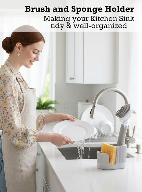 2-in-1 Diatomite Sponge Holder for Kitchen Sink, Quick-Drying Sponge and Dish Brush Holder, Absorbent Stone Sink Caddy