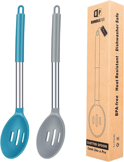 Pack of 2 Large Silicone Slotted Spoon - Kitchen Skimmer with High Heat Resistant BPA Free Non Stick Cooking Ladle