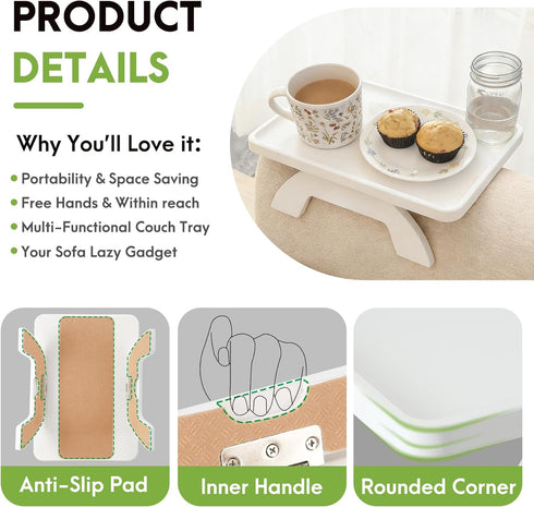 SINWANT Couch Arm Table,Bamboo Couch Arm Tray Clip on Sofa Armrest,Chair Side Table for Small Spaces Drink Eating