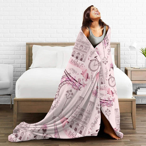 Perinsto 60"X50" Paris Eiffel Tower Throw Blanket Ultra Soft Warm All Season Romantic Travel in Paris Decorative Fleece