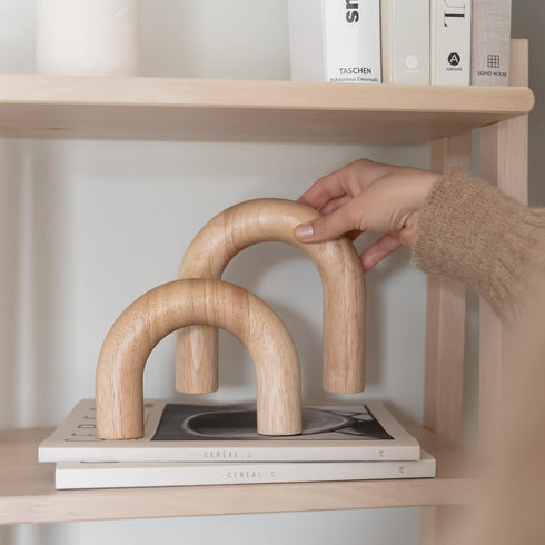 PEAKOLY Wood Arch Decorative Objects - Modern Bookshelf Decor, Coffee Table Sculpture, Floating Shelf Decor Accents