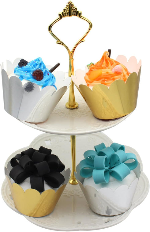 KPOSIYA Set of 100 Artistic Bake Cake Cups, Filigree Little Vine Lace Laser Cut Cupcake Wrapper for Decoration