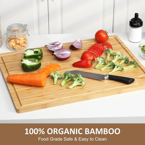 GAOMON 24" Bamboo Cutting Boards for Kitchen, Extra Large Wood Cutting Board with Deep Juice Groove and Handle, Over