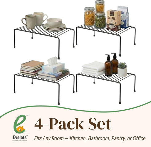 4 Pack Counter Evelots Kitchen Cabinet Wire Shelf Organizer/Rack - Sturdy Metal Shelf Risers - Double Your Space