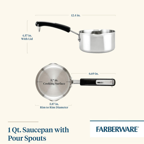 Farberware Brilliance Stainless Steel Saucepan/Saucepot with Side Spouts for Easy Pouring, 1 Quart, Dishwasher Safe and Induction Ready, Compatible with All Cooktops, Stainless Steel by Farberware