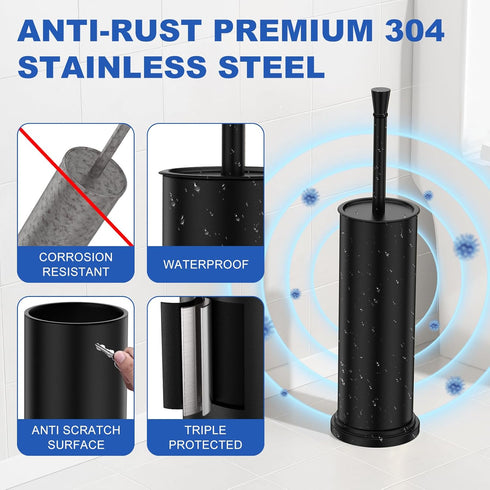 Set304 Toilet Brush and Holder Stainless Steel Heavy Duty Toilet Bowl BrushRemovable Inner Bowl and Splash