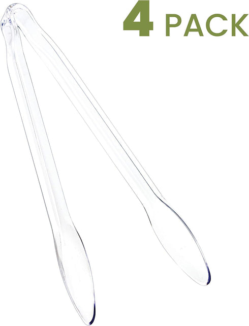 Plasticpro 12'' Disposable Serving Tongs, Durable Heavy Duty Premium Clear Pack of 4