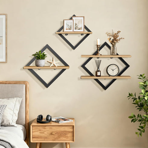 GYJZIFW Set 3-2-Tier (3) Floating Shelves of Hanging Wall Mounted Shelves, Decorative Storage Shelf for Living Room