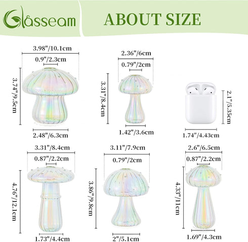 5 Glasseam Mushroom Propagation Stations for Plants: Iridescent Propagation Vase of Glass Hydroponic Jars for Home Room