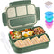 Bento Box Adult Lunch Box, 4 Compartment Containers with Utensils, Sauce Jar, Muffin Liners, 40 Oz, Green