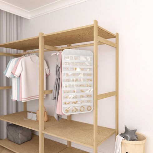 1-Pack Hanging Jewelry Organizer, 80-Pocket Dual-sided Storage for Earring, Necklace, Bracelet, Ring, White