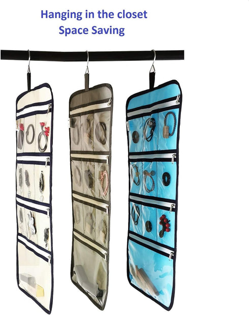 Hanging Jewelry Organizer with 10 Zippered Clear Pockets for Travel and Home Closet Jewelry Storage
