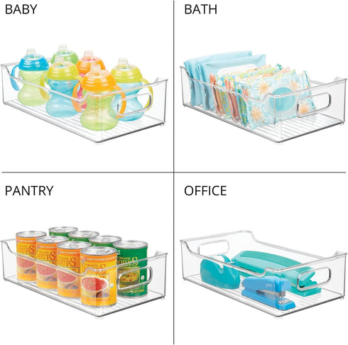 2 Pack mDesign Wide Plastic Kitchen Storage Container Bins with Handles -Organization in Pantry, Cabinet, Refrigerator