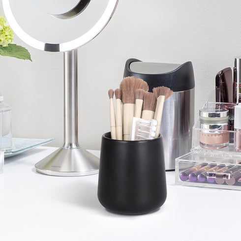 BosilunLife Bathroom Toothbrush Holder, Ceramic Cup Holder 13oz Black for Toothbrush and Toothpaste on Countertop