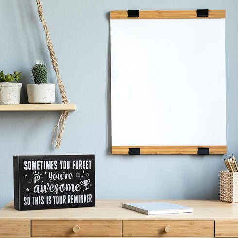 Inspirational Wooden Box Sign, "Sometimes You Forget You're Awesome" Rustic Black Wood Block Plaque for Home Office