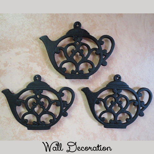 Teapot Cast Iron Trivet for Hot Pots, Kitchen & Dining Table, Black, 8 by 6.1 Inches, Gift for Home Decor