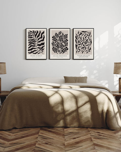 VIYYIEA 3 Pcs Modern Abstract Black Framed Wall Art, Matisse Bedroom Decor, Large Canvas Print Set of 3