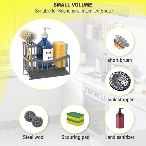 Fssvcd Maifan Sink Caddy Sponge Holder for Kitchen with Brush Holder and Stainless Steel Self Drain Tray, Rustproof
