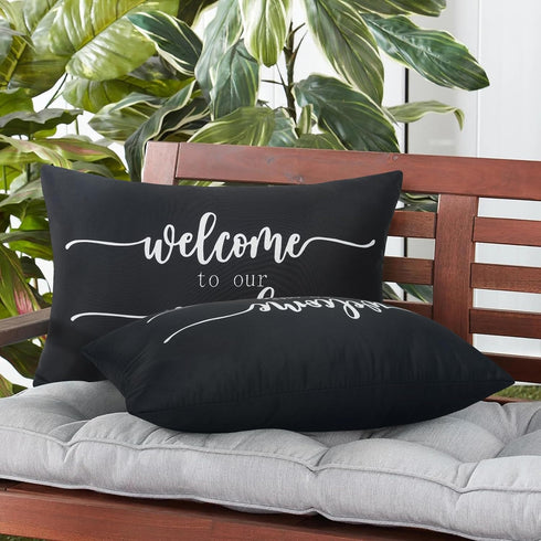 Welcome to Our Porch Outdoor Pillow Covers: Set of 2 Decorative 12x20 Covers for Porch and Patio Furniture.