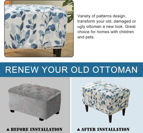 Bottom(04, KRFOONN Ottoman Slipcovers Stretch Rectangle Footrest Stool Covers Printed Ottoman Cover for Foot Stool