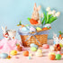 SiliFine Easter Bunny Gift Basket, Include Wicker Basket with Liner Gingham, Easter Plush Bunny Rabbit, Easter Eggs