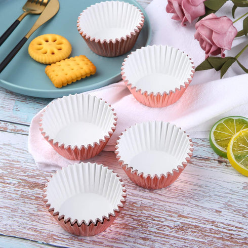 URATOT 100 Pieces Rose Gold Foil Metallic Cupcake Liners, Muffin Wrappers, Muffin Paper Cases, Foil Baking Cups