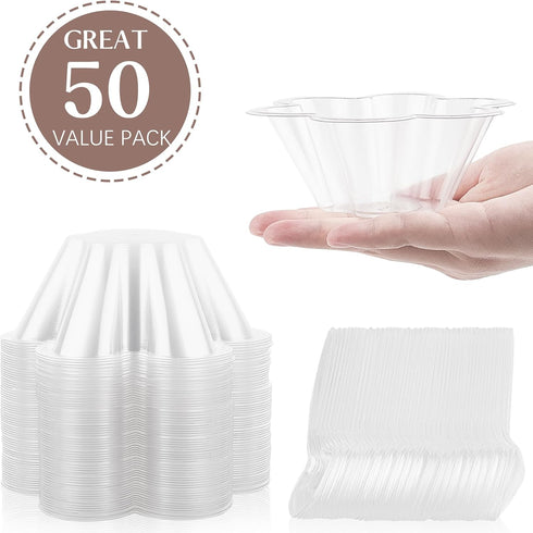 TOFLEN 8 oz Dessert Cups with Spoons, 50 Pack Clear Plastic Small Party Serving Bowls for Sundae, Parfait