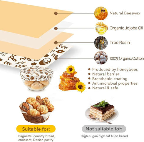 ANKEWY 17x13 Inch, 3 Packs Beeswax Bread Bags with Bowel Cover for Sourdough & Homemade Bread XL Reusable Bags