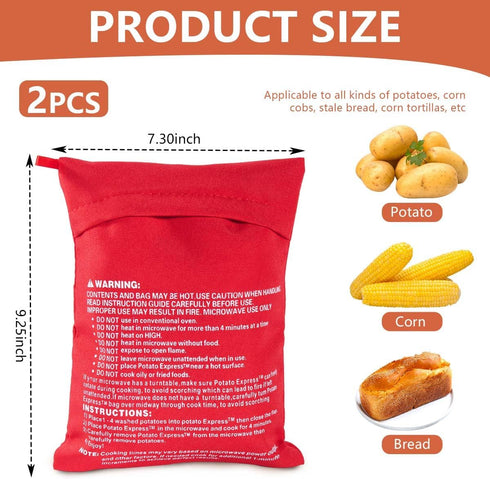 OBTANIM 2 Pack Reusable Red Potato Pouch - Microwave Bag for Perfectly Baked Potatoes