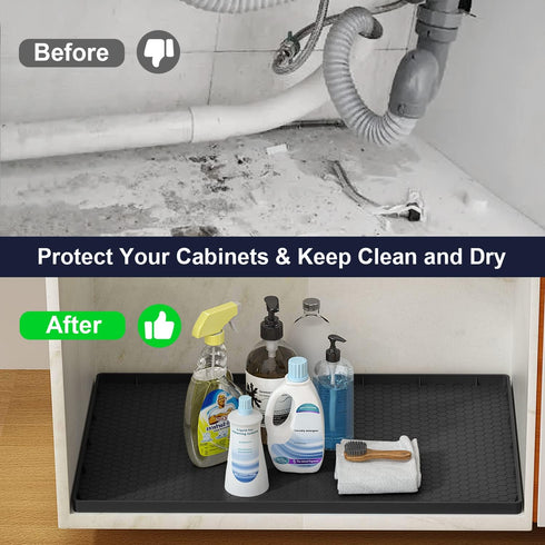 Under Sink Mat - 31" x 22" Waterproof Kitchen Cabinet Liner with Drain Hole - Flexible Silicone Mat for Kitchen