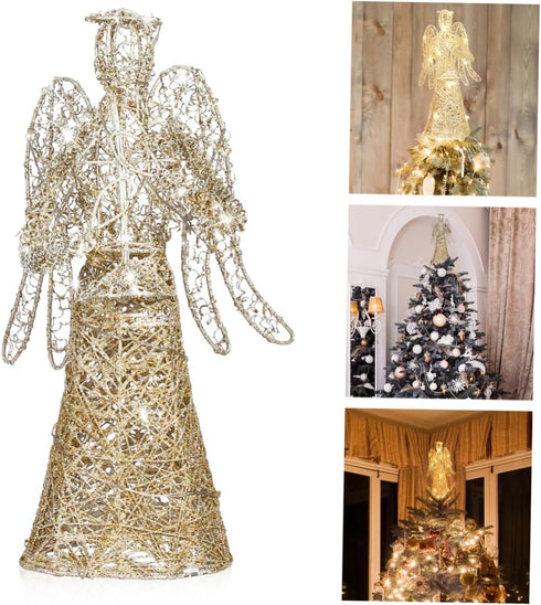 ABOOFAN Gold Glitter Christmas Tree Topper - Coated Metal Angel Xmas Treetop Decoration for Holiday Decor
