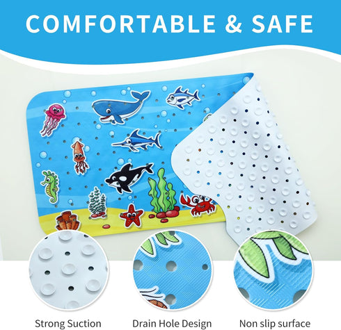 Tubozadi 40X16 Inch Bath Mat for Tub Non Slip Baby Kids Bathtub Mat Extra Long Anti Slip Toddler Shower Mat