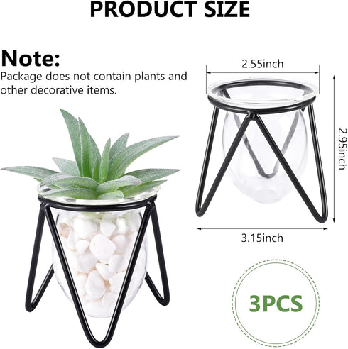 3 Bulb Jspupifip Pcs Glass Plant Terrarium with Metal Stand, Air Plants Holders Hydroponic Plant Vases Desktop Glass