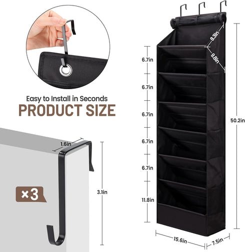 7 Closet 6 Tier Over The Door Shoe Organizer, Hanging Shoe Rack for with Dustproof Mesh Curtain & Side Pockets, Behind