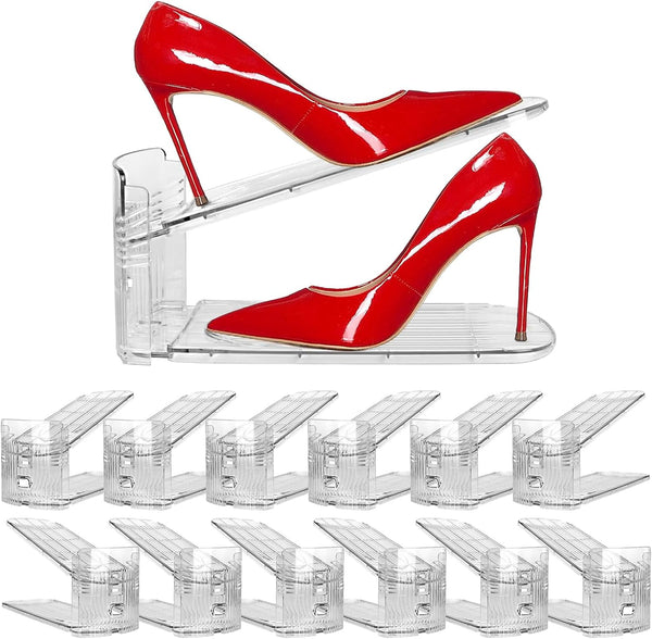 12 Pack Clear Shoe Slots Organizer - Adjustable Height 3.7''to 7.7'' Shoe