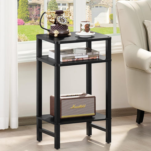 3-Tier YUFAM Side Table End Table Tall Night Stand for Living Room Bedroom Bathroom Office Furniture Black
