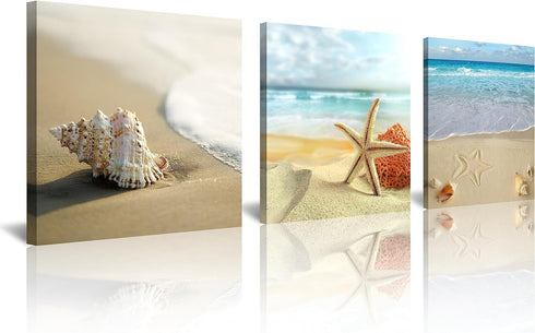 NAN Wind Beach Ocean Canvas Prints, Contemporary Abstract Seascape Pictures on Canvas Wall Art, Stretched and Framed