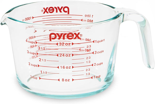 Pyrex 4-Cup Glass Measuring Cup - Essential Kitchen Tool for Baking and Cooking, Dishwasher & Microwave Safe