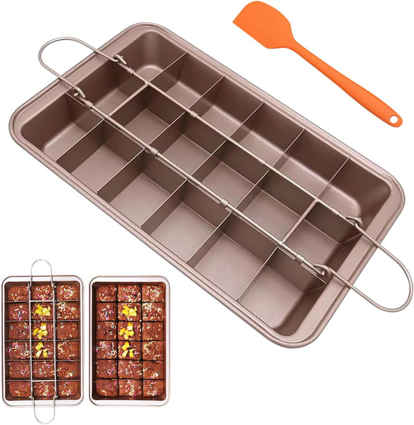 Nonstick Brownie Pan, High Carbon Steel Baking Pan with Dividers, Makes 18 Pre-Cut Brownies for Oven Baking