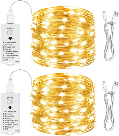 HXWEIYE Rechargeable Fairy Lights Battery Operated, DIY Timer & 8 Modes, 2