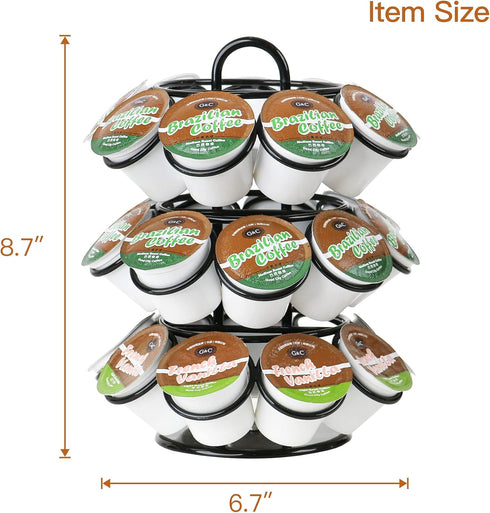 K Cup Holder, Coffee Pod Organizer Carousel for Keurig, Holds 27 Pods, 360-Degree Rotating, Sturdy Metal (Black)
