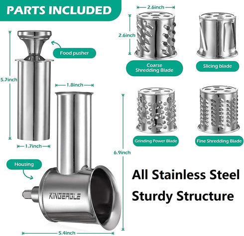 Stainless Steel Slicer Shredder Attachment for KitchenAid Mixer, Cheese Grater Attachment, Food Slicer for KitchenAid