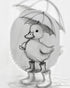 12x16 Inch, Framed Duck Canvas Wall Art Cute Baby Duck Sketch Illustration with Umbrella Print, Minimalist Black