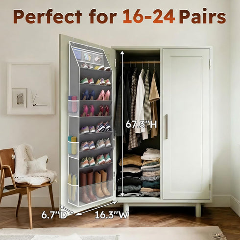 8 Closet, 16-24 Over The Door Shoe Organizer - Tier Hanging Shoe Organizer with Large Capacity Pockets, Shoe Organizer