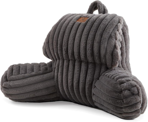 Amlie Home Faux Fur Reading Pillow with Pocket for Sitting in Bed,